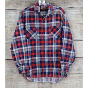VINTAGE Chandler Mens Sz Large 16-16.5 Button Down Flannel Plaid Shirt Red Blue